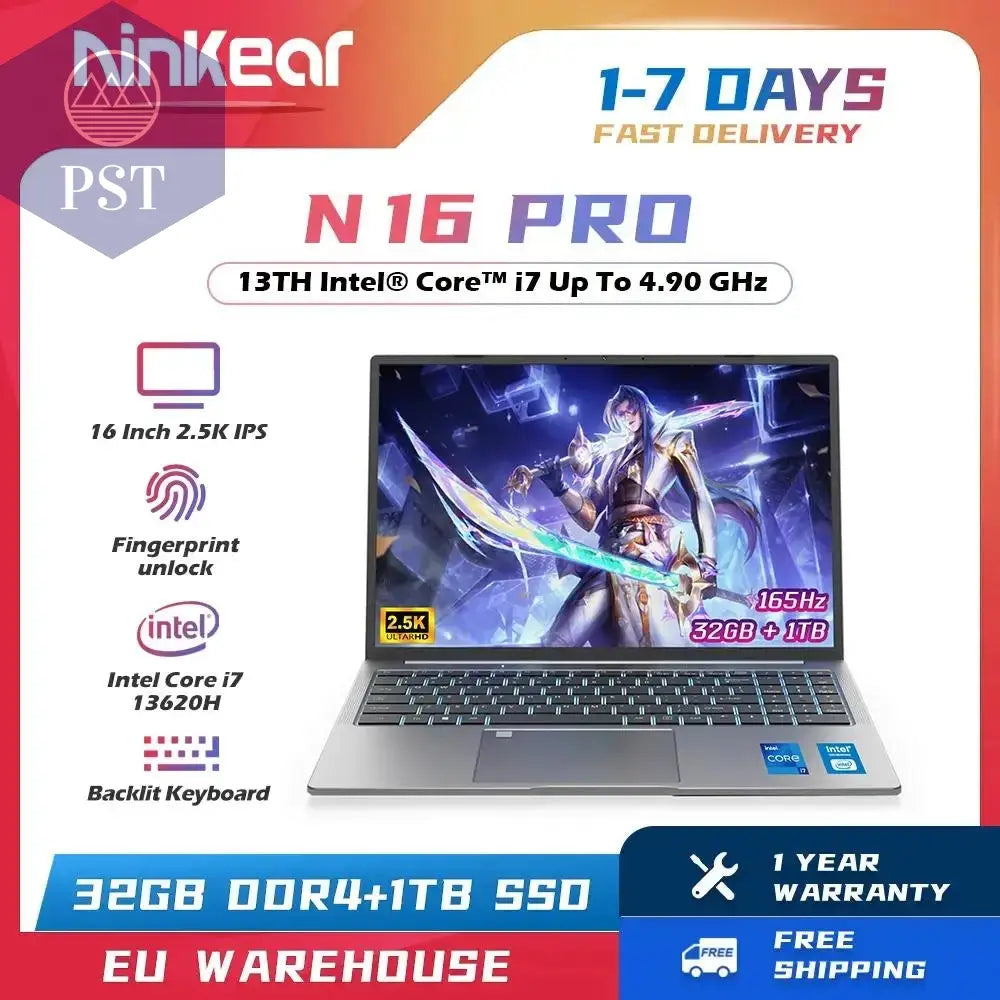 Ninkear N16 PRO Gaming-Laptop 13. Intel I7-13620H 16-Zoll 2,5K IPS 120Hz Computer 32 GB DDR4+1 TB SSD Wifi 6 Gesichtserkennung PST PS Tradings 32Gb Ddr4+1Tbb Ssd / 13Th Intel Core I7-13620HNinkear N16 PRO Gaming-Laptop 13. Intel I7-13620H 16-Zoll 2,5K IPS 120Hz Computer 32 GB DDR4+1 TB SSD Wifi 6 Gesichtserkennung