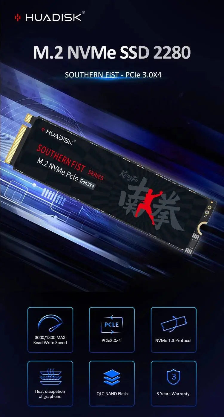 HUADISK SSD NVMe M2 1TB 512GB PCI-e 3.0X4 Internal Hard Disk 2280 SSD 256GB 128GB Solid State Drive Drive for Desktop PC Laptop - Property & Safety Tradings