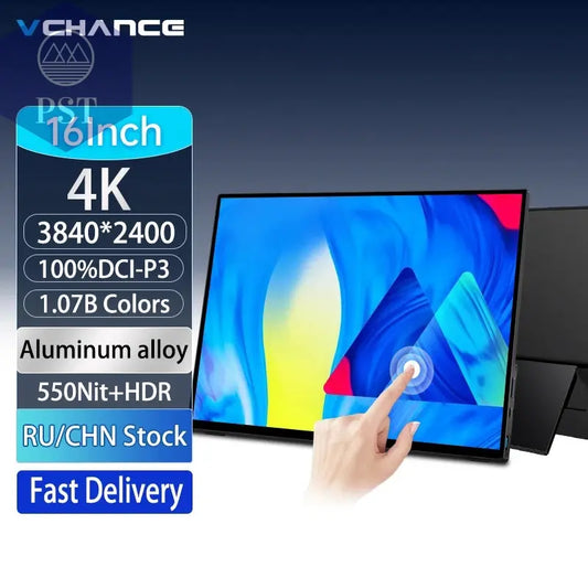 VCHANCE 16 Inch 4K UHD Touch Screen Portable Monitor 100%DCI-P3 HDR Expand Office Movie Display For PC Laptop Phone XBox Switch PST PS Tradings PST PS Tradings PST PS Tradings VCHANCE 16 Inch 4K UHD Touch Screen Portable Monitor 100%DCI-P3 HDR Expand Office Movie Display For PC Laptop Phone XBox Switch