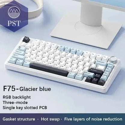 AULA F75 Gaming Tastatur - RGB, kabellos & kabelgebunden PST PS Tradings  Glacier Blue / Gray Switch AULA F75 Gaming Tastatur - RGB, kabellos & kabelgebunden