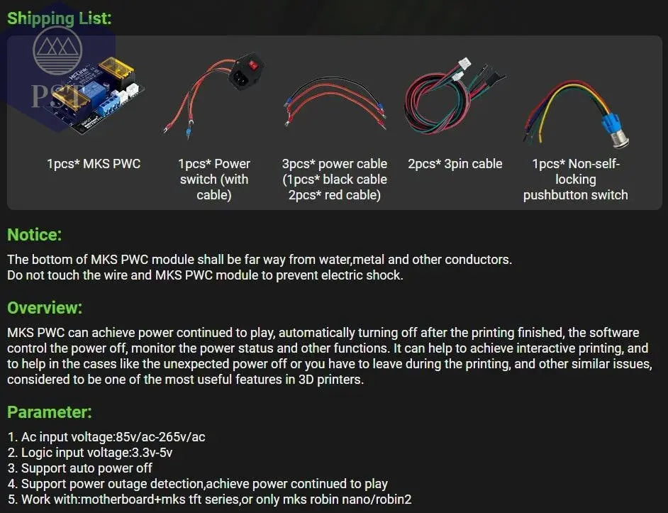 Makerbase MKS PWC Power Monitoring auto power off Continued to Play Module  automatically put off power detect 3D printer parts       PST PS Tradings