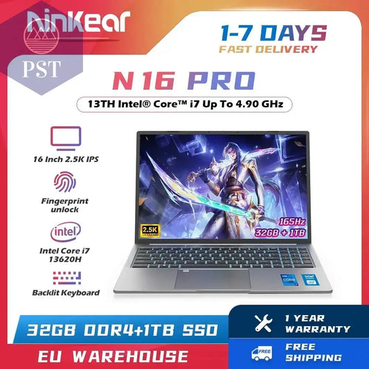 Ninkear N16 PRO Gaming-Laptop 13. Intel I7-13620H 16-Zoll 2,5K IPS 120Hz Computer 32 GB DDR4+1 TB SSD Wifi 6 Gesichtserkennung PST PS Tradings  32Gb Ddr4+1Tbb Ssd / 13Th Intel Core I7-13620HNinkear N16 PRO Gaming-Laptop 13. Intel I7-13620H 16-Zoll 2,5K IPS 120Hz Computer 32 GB DDR4+1 TB SSD Wifi 6 Gesichtserkennung