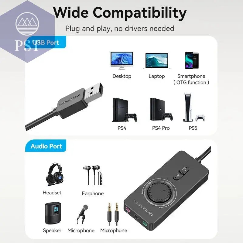 Vention USB External Sound Card USB to 3.5mm Audio Adapter USB to Earphone Microphone for Macbook Computer Laptop PS4 Sound Card       PST PS Tradings