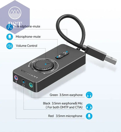 Vention USB External Sound Card USB to 3.5mm Audio Adapter USB to Earphone Microphone for Macbook Computer Laptop PS4 Sound Card       PST PS Tradings